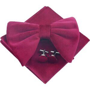 Velvet Bow Ties for Men Set Hot Pink